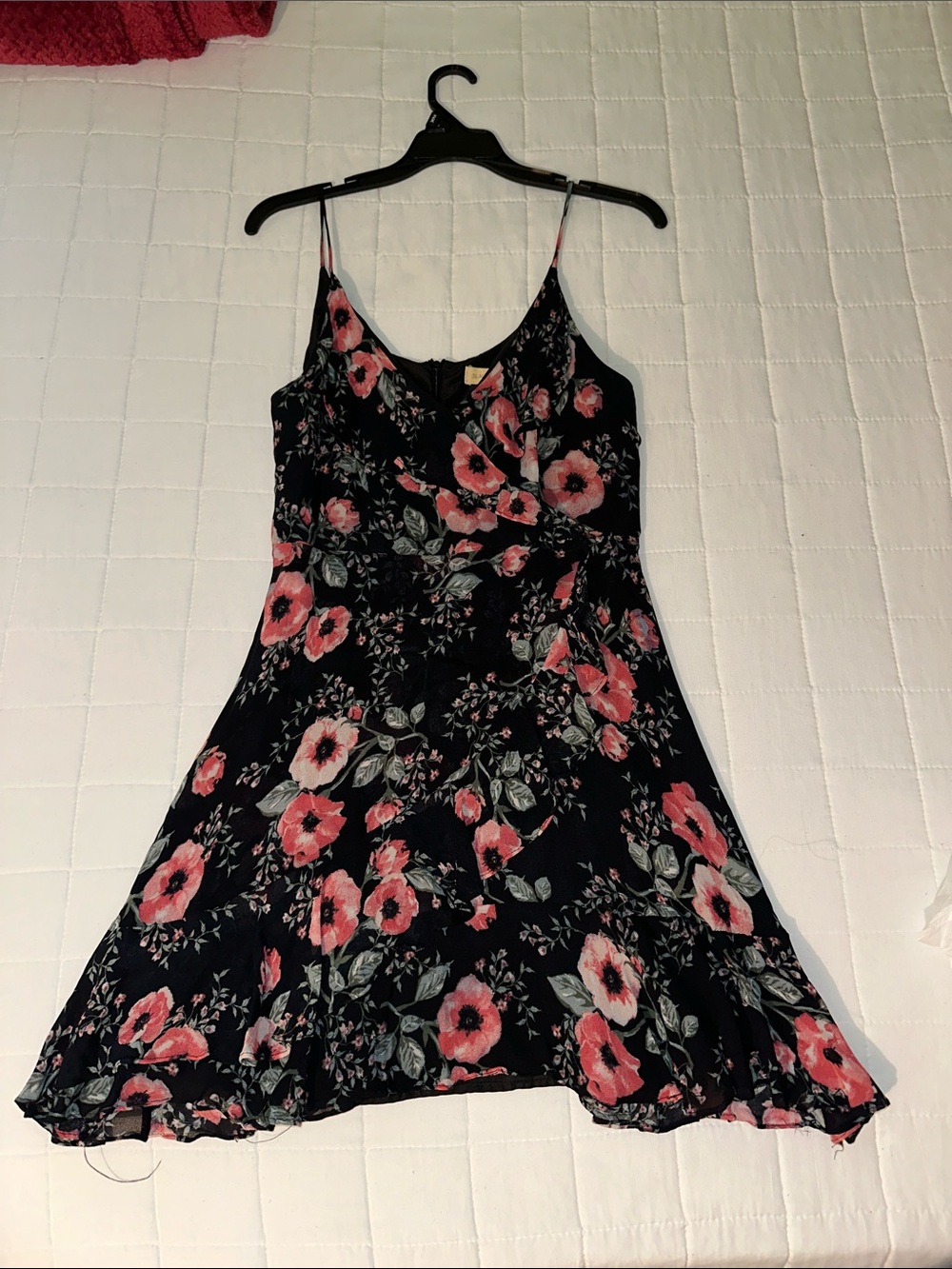Black Swan Black Mini Dress with Pink Floral Print